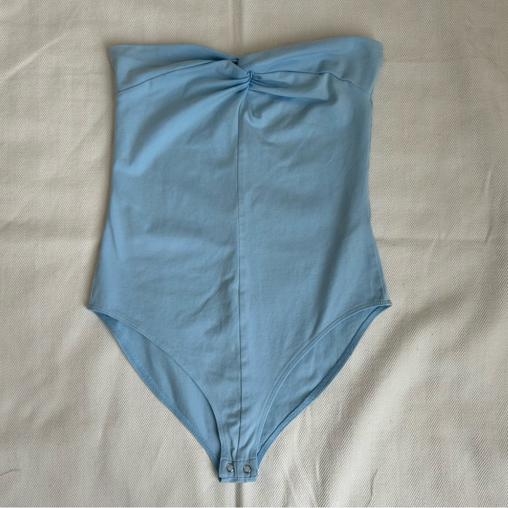 Forever 21 Baby Blue Knotted Strapless One-Piece Knit Bodysuit Size S